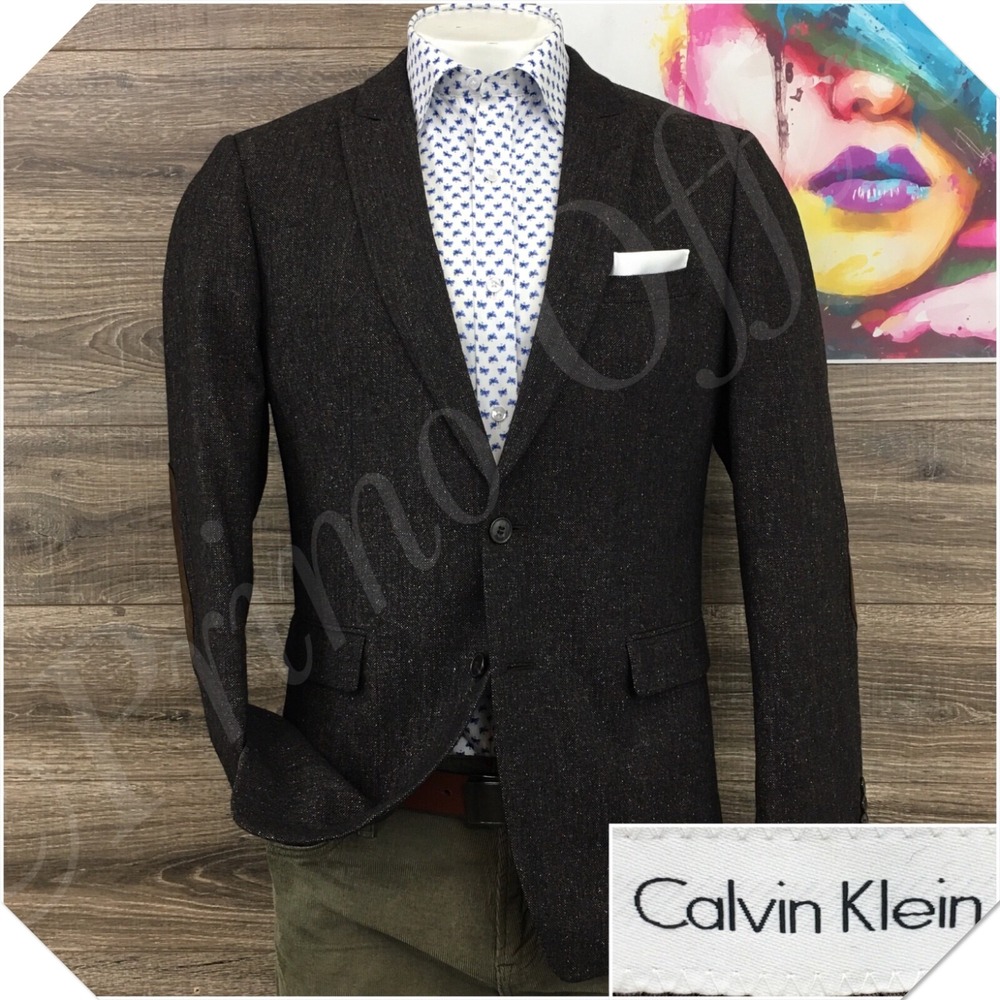 CALVIN‎ KLEIN Mens Blazer Sport Coat Casual Jacket Size 42R Slim Wool Silk Suit